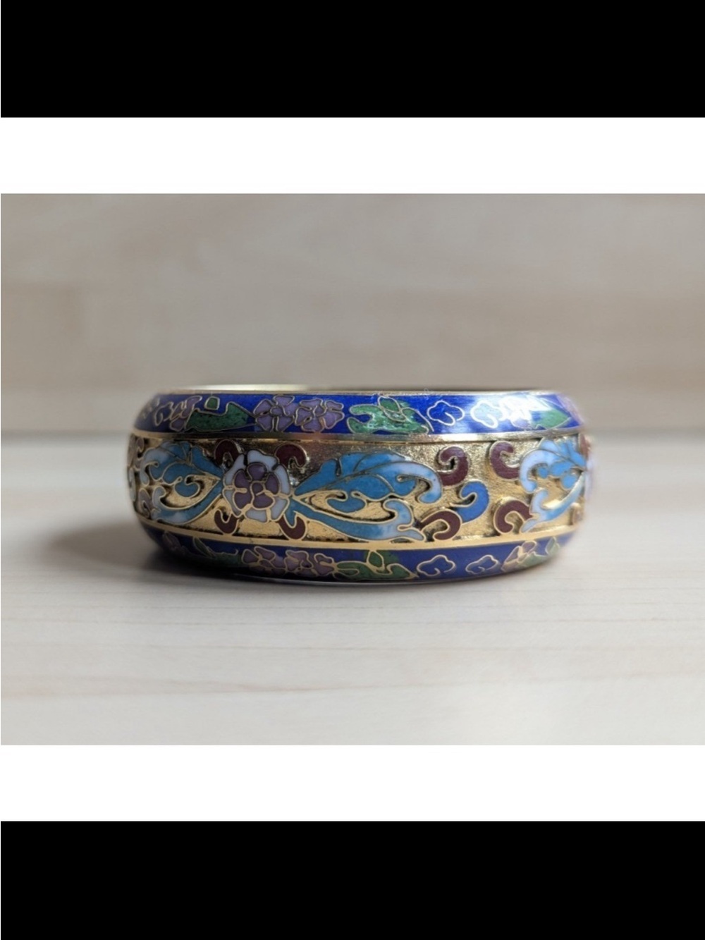 Incredible Detailed Antique Blue and Gold Floral Cloisonné Bracelet - Picture 9 of 13